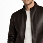 JAQUETA DE COURO CAFÉ CLÁSSICA GOLA PADRE RHOUKER