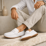 Mocassim Driver Masculino Branco em Couro Casual Slip On