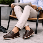 Mocassim Driver Masculino Cafe em Couro Casual Slip On 
