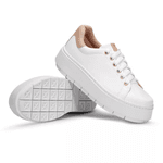 Tênis Feminino Solado Plataforma Branco e Rosê KCShoes