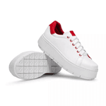 Tênis Feminino Solado Plataforma Branco e Vermelho KCShoes