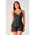 Bady Doll Ritati em Liganete e Renda Preto