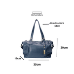 Bolsa Feminina Couro Legitimo Bowling Média Azul Marinho