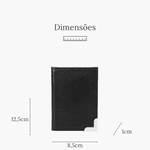 Porta Cartão Slim em Couro Legitimo Preto com Metal Dourado 