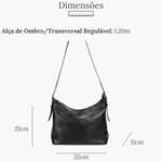 Bolsa Feminina Transversal e Ombro com Regulagem Sacola Média em Couro Legitimo Caramelo 