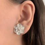 Brinco Flor Trabalhada Rendada Prata 925