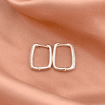Argola Retangular G Três Fileiras Zirconia Prata 925