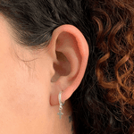 Argola Prata Legitima 925 Cravejada com Pingente Cruz Lisa 