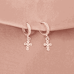 Argola Prata Legítima Cravejada e Pingente Cruz com Zirconia Unissex Fecho Clique