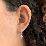 Argola Prata Legítima Cravejada e Pingente Cruz com Zirconia Unissex Fecho Clique