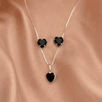 Conjunto Zircônia Coração Preto Prata 925