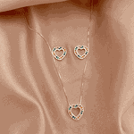 Conjunto Coração Zircônia Colorida Prata 925 