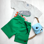 Conjunto Verão Cinza Claro Dinossauro