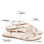 Sandália Rasteira Dourada Mari Couro