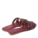 Sandália Rasteira Vinho Couro