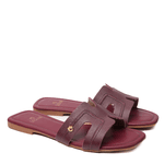 Sandália Rasteira Vinho Couro