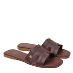 Sandália Rasteira Marrom Couro