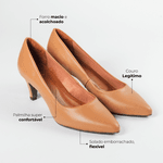 Scarpin Confort Salto Fino Mel em Couro Clarice