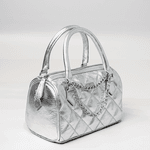 Bolsa Baú Prata Em Couro Pequena