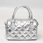 Bolsa Baú Prata Em Couro Pequena