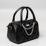 Bolsa Baú Preta Em Couro Pequena