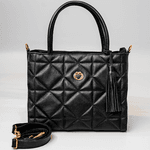 Bolsa Tote Preta Couro Metalassê