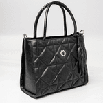 Bolsa Tote Preta Couro Metalassê