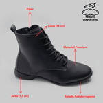 Bota Feminina Veneza01 Confortável E Leve Com Zíper Cano Baixo Preto 2641