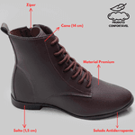 Bota Feminina Veneza01 Confortável E Leve Com Zíper Cano Baixo Café 2642
