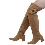 Bota Over The Knee Lirom Cano Longo Camurça Bege