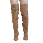 Bota Over The Knee Lirom Cano Longo Camurça Bege