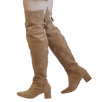 Bota Over The Knee Lirom Cano Longo Camurça Bege