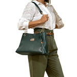 Bolsas Femininas Couro Legítimo Lirom Alça Corrente Dourada Luxuosa Verde