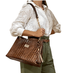 Bolsas Femininas Couro Legítimo Croco Lirom Alça Corrente Dourada Luxuosa Caramelo