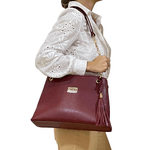 Bolsas Femininas Couro Legítimo Lirom Alça Corrente Dourada Luxuosa Marsala