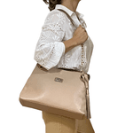 Bolsas Femininas Couro Legítimo Lirom Alça Corrente Dourada Luxuosa Nude