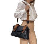 Bolsas Femininas De Couro Legitimo Lirom Macio Alta Qualidade Preta C/ Caramelo