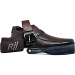 Sapato Social Masculino Rafarillo Em Couro Café Kit 4x1 Marrom