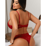 CONJUNTO LINGERIE COM RENDA E CALCINHA COM COSTURAS DELICADAS VERMELHO 00665