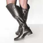 Bota Over The Knee Couro Preto Laços