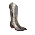 Bota Texana Feminina Couro Metalizado Ouro Velho Bordados - Silverado Botas