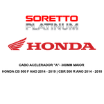 Cabo Acelerador "A" Alongado 300mm Maior - Honda Cb 500 F Ano 2014 - 2019 | Cbr 500 R Ano 2014 – 2018