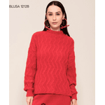 Blusa Malha Trabalhada Fio Pluma Abenção Vermelha 