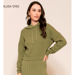 Blusa em Malha Canelada c/ Capuz Abeção Verde