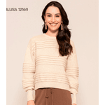 Blusa em Malha Gomo com Lurex Abenção Bege 