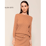 Blusa Malha Leve Trabalhada c/ Mangas 3/4 Abenção Marrom Médio