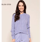 Blusa Malha Tricot Trabalhada Abenção Azul