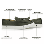 Sapato Loafer Guitte Bambulim Oliva Couro Legítimo Camurça