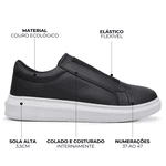 Tênis Guitte Elástico Grosso Preto Couro