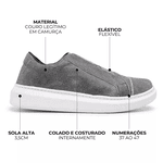 Tênis Guitte Elástico X Cinza Couro Legítimo Camurça